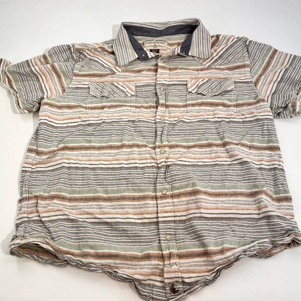 men's Cody James short sleeve button down shirt XL multicolor stripe 100% cotton